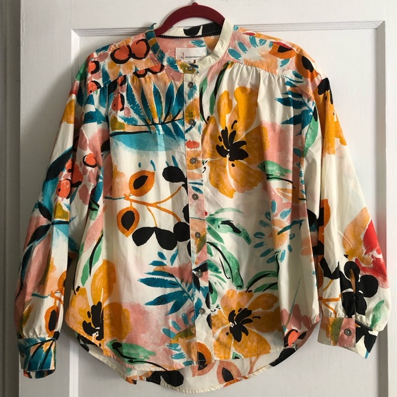 ANTHROPOLGIE Crisanta‎ Floral Poplin Button Down Blouse Top XS EUC - Picture 5 of 11